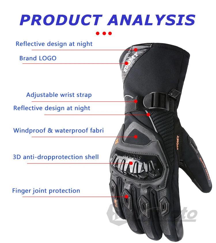 Winter Motorcycle Gloves Windproof Waterproof Guantes Moto Men Motorbike Riding Gloves Touch Screen Moto Motocross Gloves