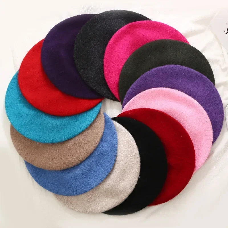 Women Wool Berets French Artist Style Warm Winter Beanie Hat Retro Plain Beret Solid Color Elegant Lady All Matched Autumn Caps