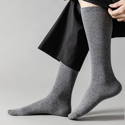 Men's Cotton Knee-high Socks Breathable Comfortable Casual Sock Fashion High Quality Solid Color Soft Male Sox Sweat-absorbing