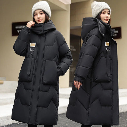 Long Puffer Jacket for Women,2024 Thickened Winter Coat Hooded with Deep Pockets, Ladies Warm Winter Jacket