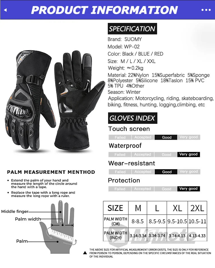 Winter Motorcycle Gloves Windproof Waterproof Guantes Moto Men Motorbike Riding Gloves Touch Screen Moto Motocross Gloves