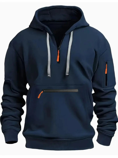 Cross-border  winter new men's hoodie hooded arm zipper long sleeve pullover trend fashion hoodie top