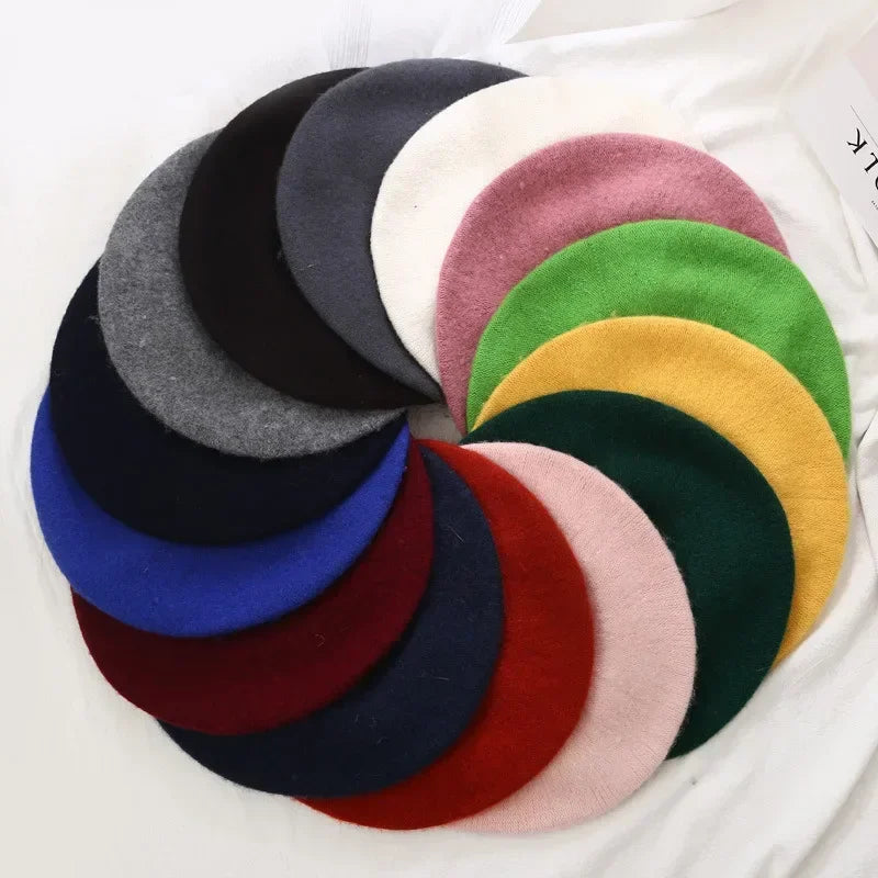 Women Wool Berets French Artist Style Warm Winter Beanie Hat Retro Plain Beret Solid Color Elegant Lady All Matched Autumn Caps