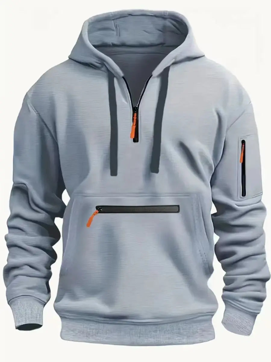 Cross-border  winter new men's hoodie hooded arm zipper long sleeve pullover trend fashion hoodie top