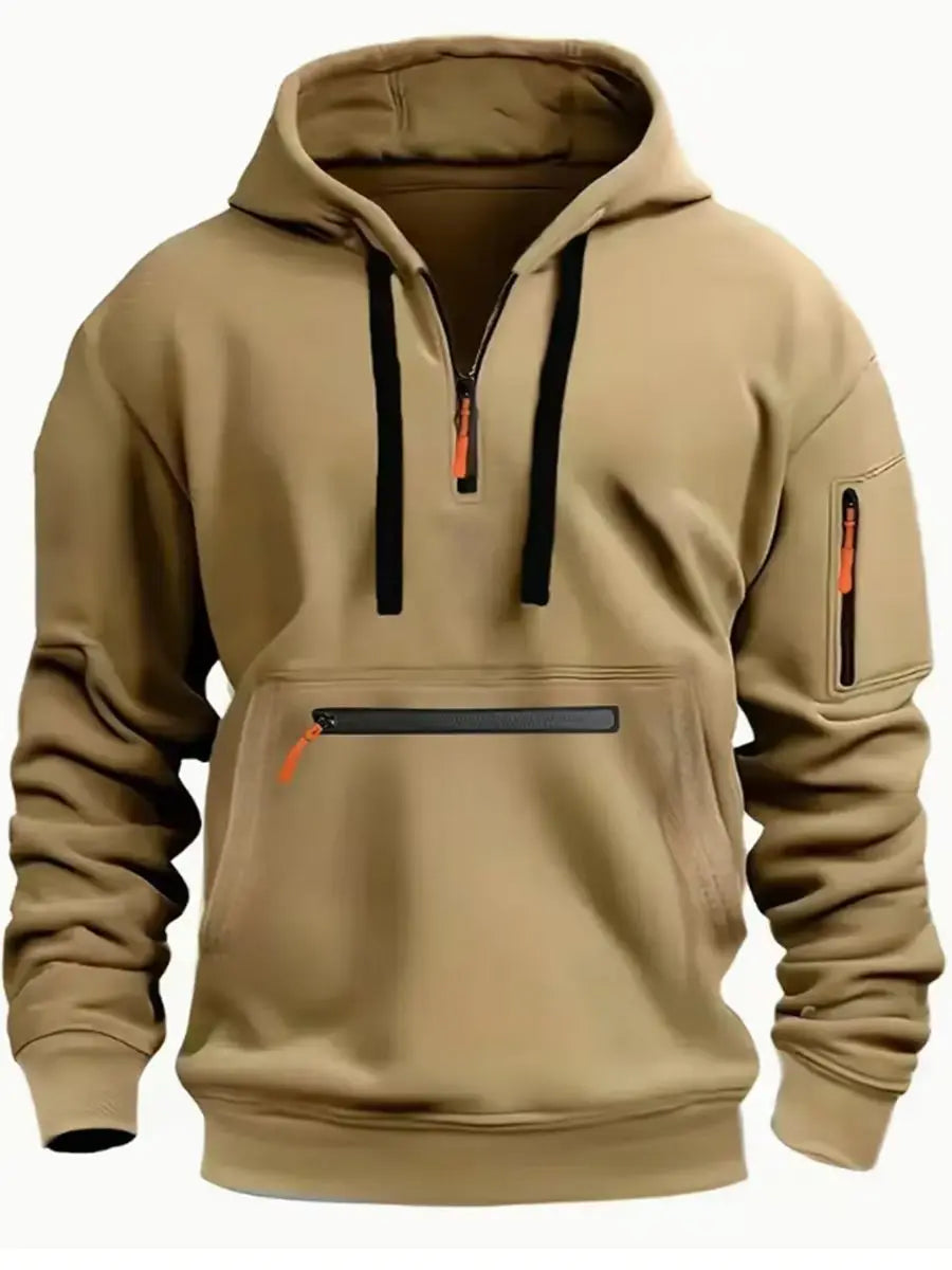 Cross-border  winter new men's hoodie hooded arm zipper long sleeve pullover trend fashion hoodie top