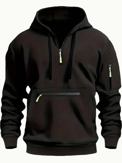 Cross-border  winter new men's hoodie hooded arm zipper long sleeve pullover trend fashion hoodie top