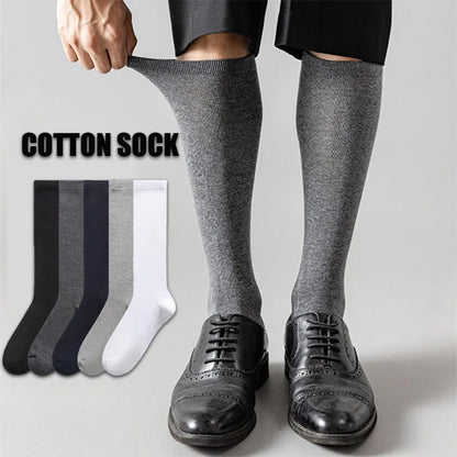 Men's Cotton Knee-high Socks Breathable Comfortable Casual Sock Fashion High Quality Solid Color Soft Male Sox Sweat-absorbing